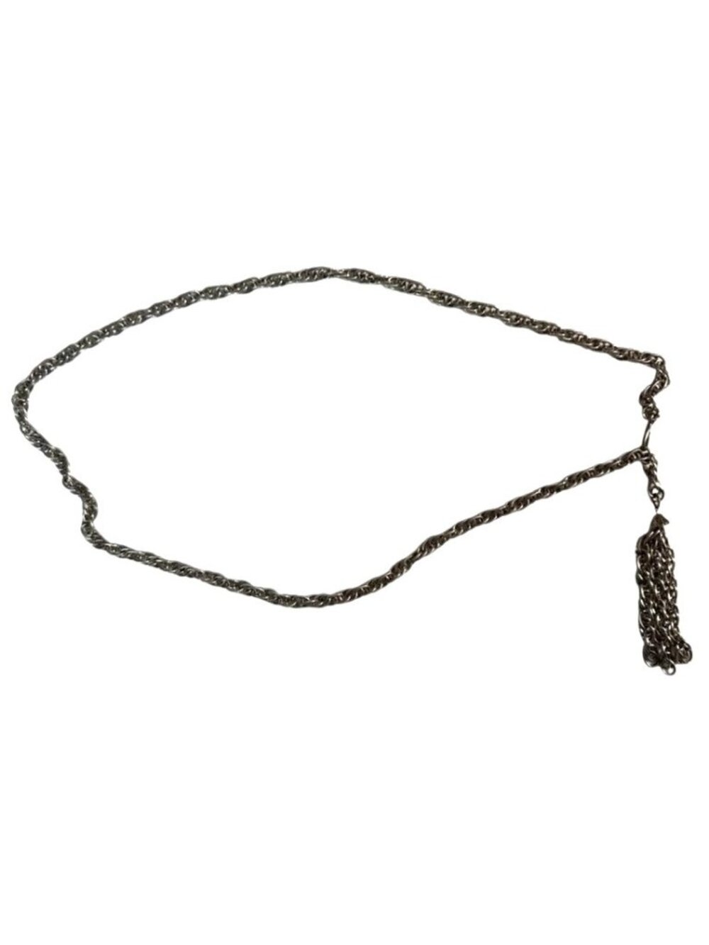 Silver-Tone Y2K Chain Belt With Tassel Accent 35 In Long 3 In Tassel Design